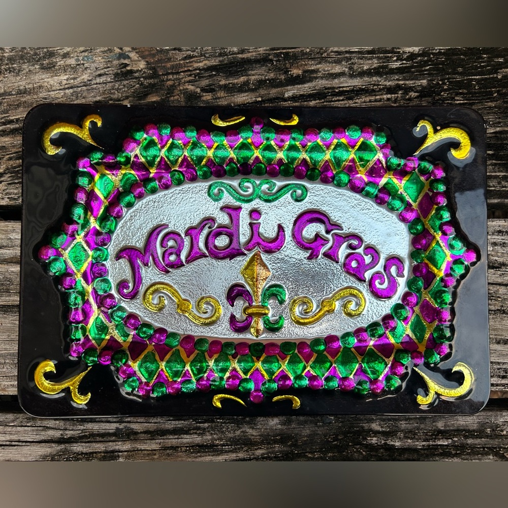 2 Decorative Metal Mardi Gras Serving Tray Platters New Orleans Louisiana - Picture 6 of 8